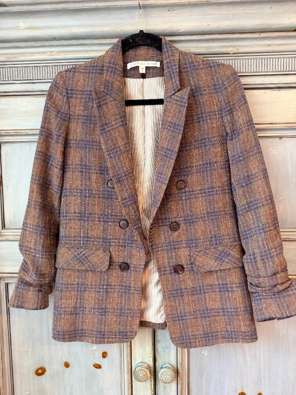 Veronica Beard Earth Tone Plaid Beacon Dickey Jacket Size 0 - Picture 3 of 8